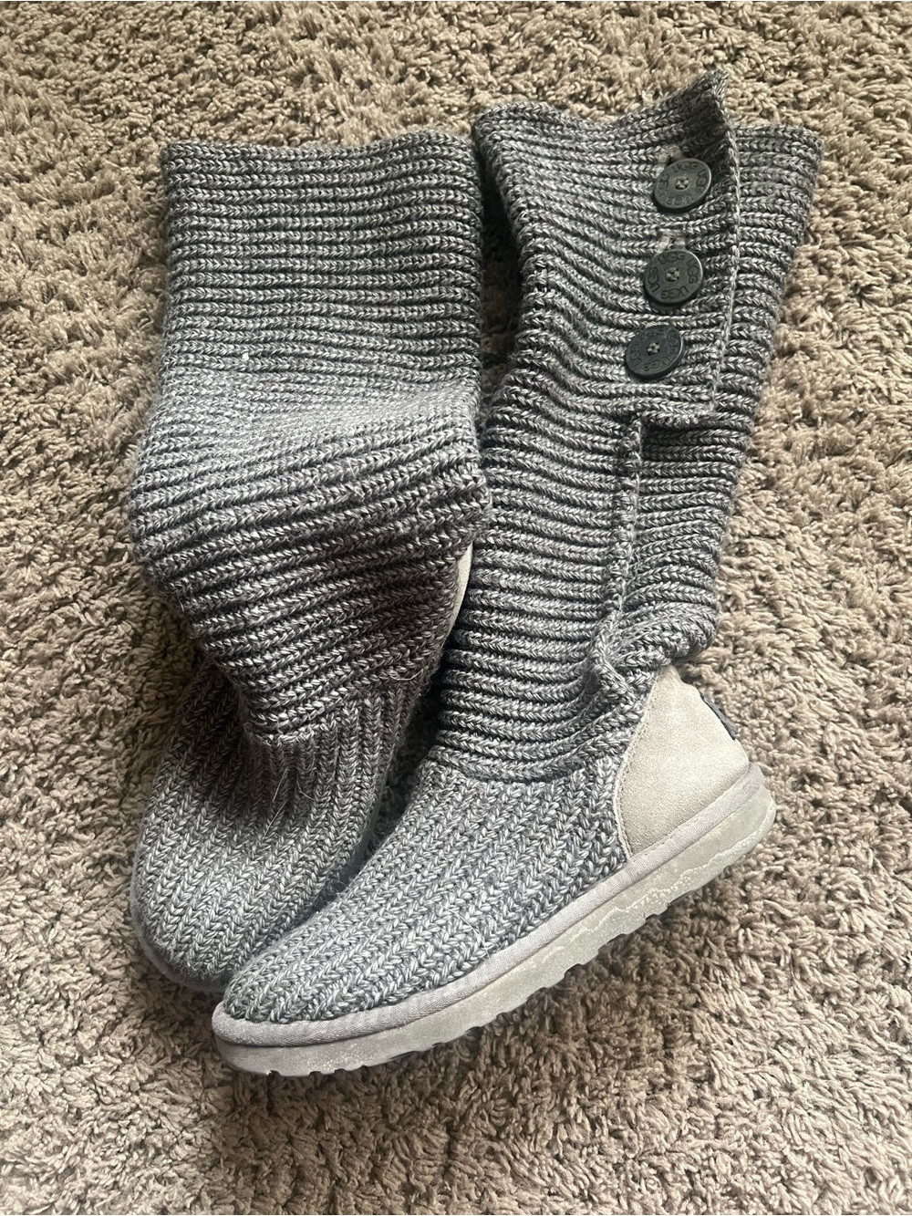 UGG Grey Knit Button-Accent Slouchy Winter Boots